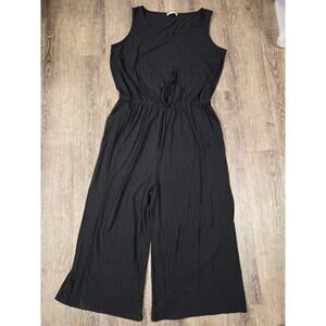 Zenana Solid Black Wide Leg Sleeveless Jumper Romper Plus Size 3X